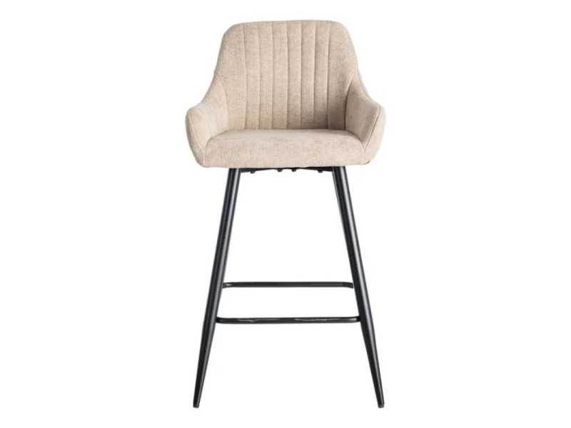 Fabric-upholstered designer stool with metal legs - MANILA BEIGE