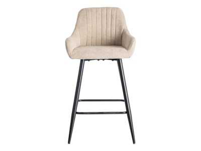 Fabric-upholstered designer stool with metal legs - MANILA BEIGE
