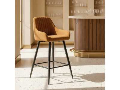 Fabric-upholstered designer stool with metal legs - MANILA MARRÓN