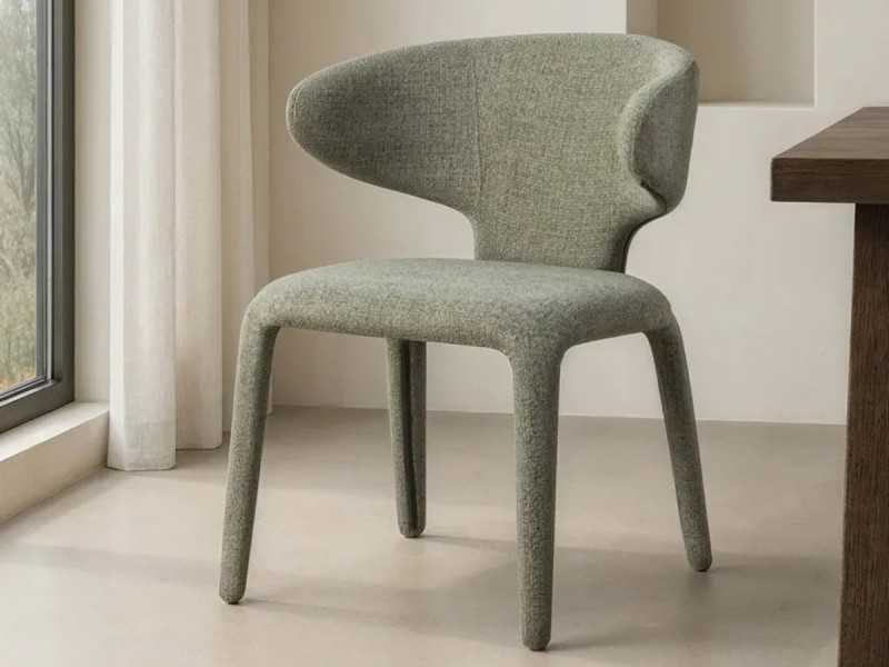 Chaise design tapissée de tissu vert chiné - ANCA VERDE