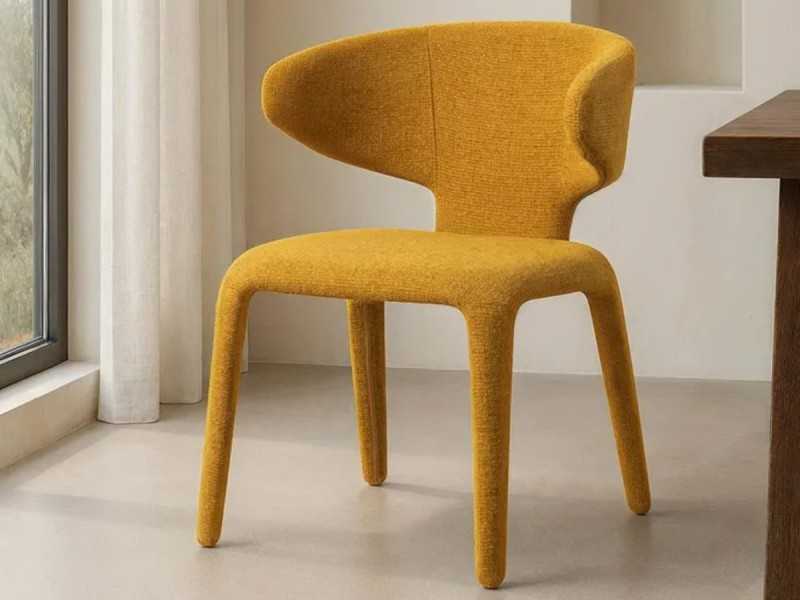 Chaise design tapissée de tissu moutarde chiné - ANCA MOSTAZA
