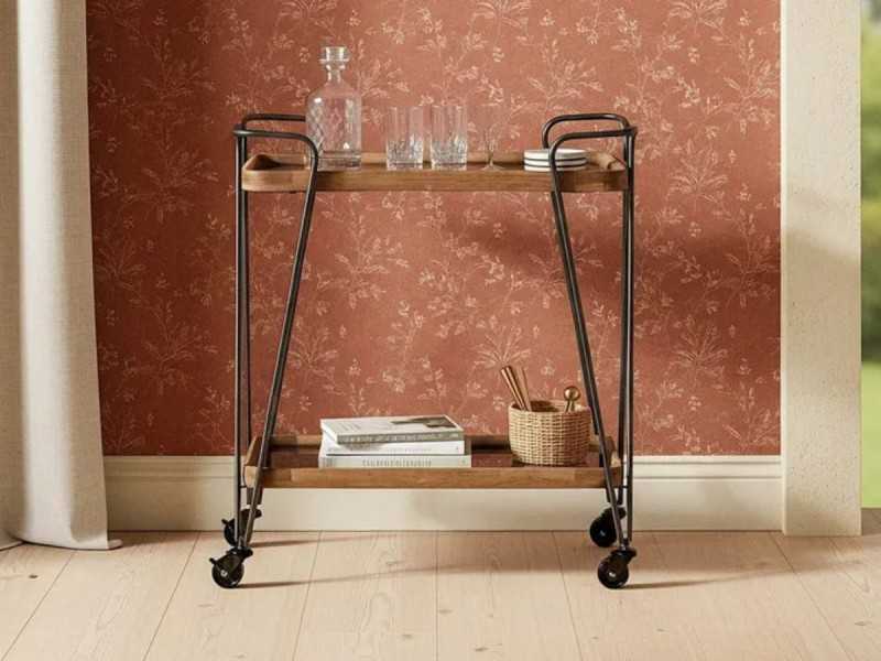Carrito bar de hierro lacado y madera con ruedas - COCKTAIL RECT