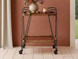 Square bar trolley made of lacquered iron and wood with wheels - COCKTAIL CUAD