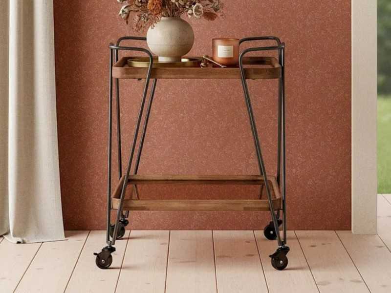Carrito bar cuadradro de hierro lacado y madera con ruedas - COCKTAIL CUAD