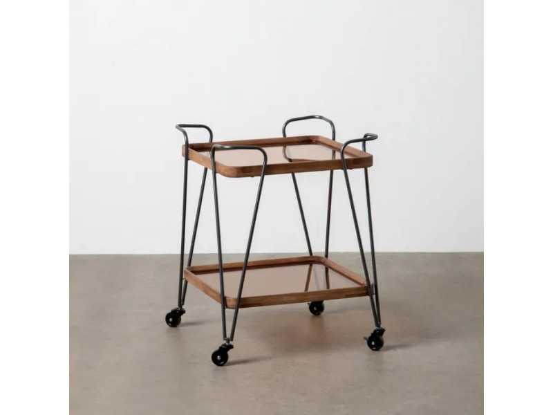 Square bar trolley made of lacquered iron and wood with wheels - COCKTAIL CUAD