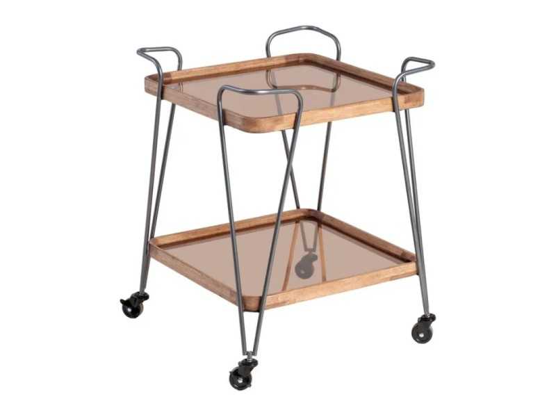 Chariot de bar carré en fer laqué et bois avec roulettes - COCKTAIL CUAD