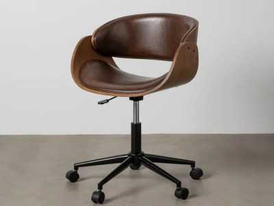Swivel office chair upholstered in faux leather - AYMÉ MARRÓN