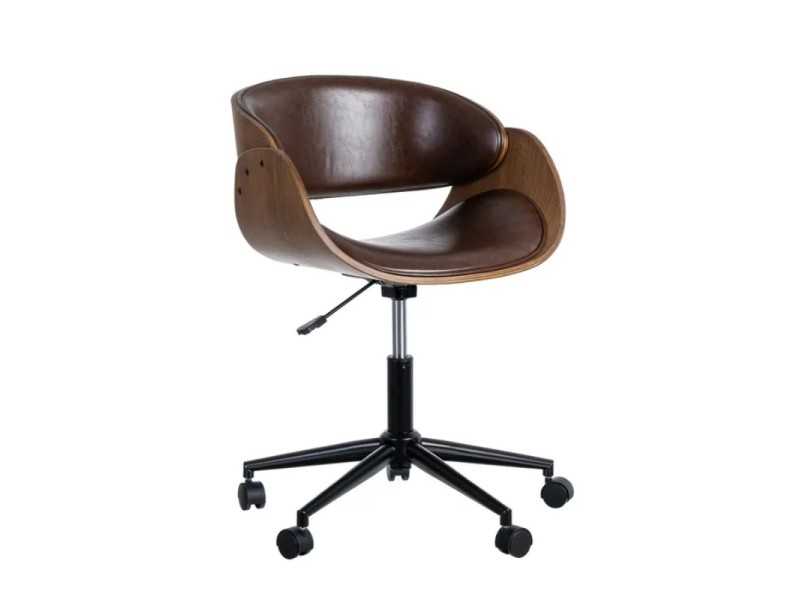 Swivel office chair upholstered in faux leather - AYMÉ MARRÓN