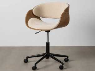 Chaise de bureau pivotante tapissée de tissu crème - AYMÉ TELA