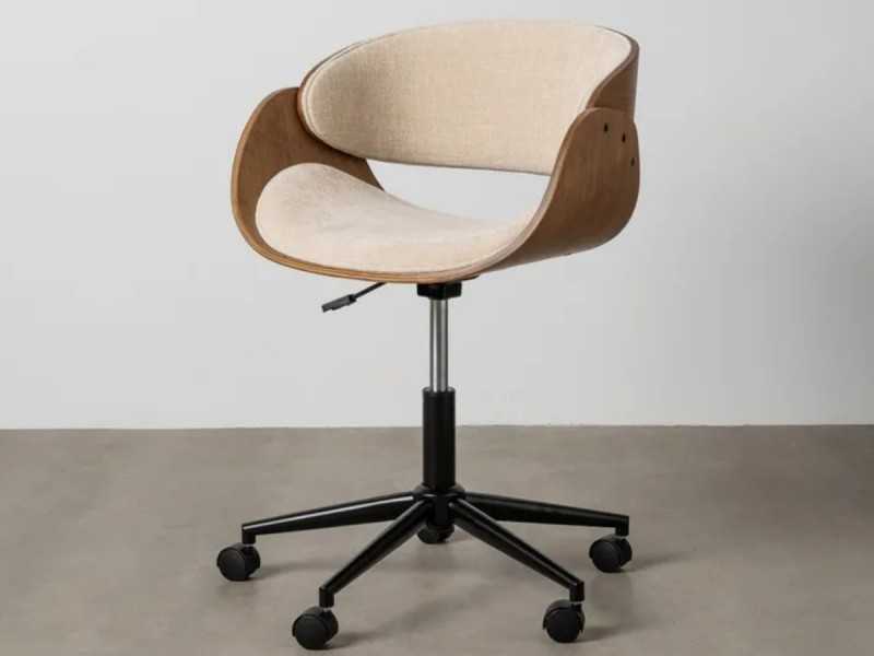 Swivel office chair upholstered in cream fabric - AYMÉ TELA