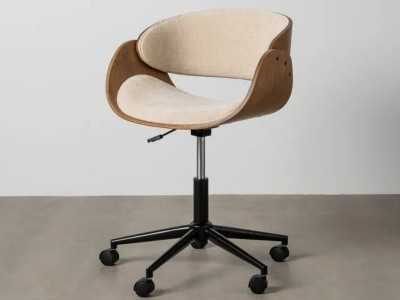 Silla de oficina giratoria tapizada en tela crema - AYMÉ TELA