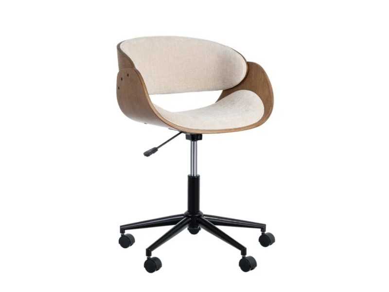 Chaise de bureau pivotante tapissée de tissu crème - AYMÉ TELA