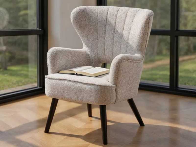 Wingback chair upholstered in mottled fabric - ASHLAND