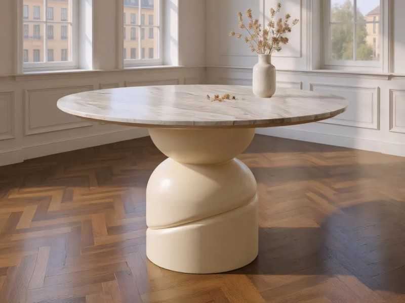 Round, fixed dining table with marble top - ADRIEN