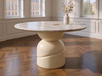 Round, fixed dining table with marble top - ADRIEN Round, fixed dining table with marble top - ADRIEN