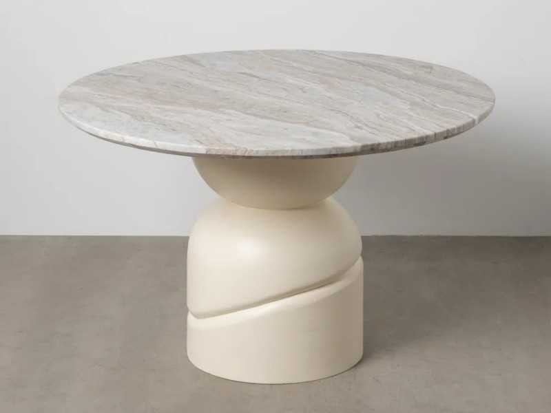 Round, fixed dining table with marble top - ADRIEN