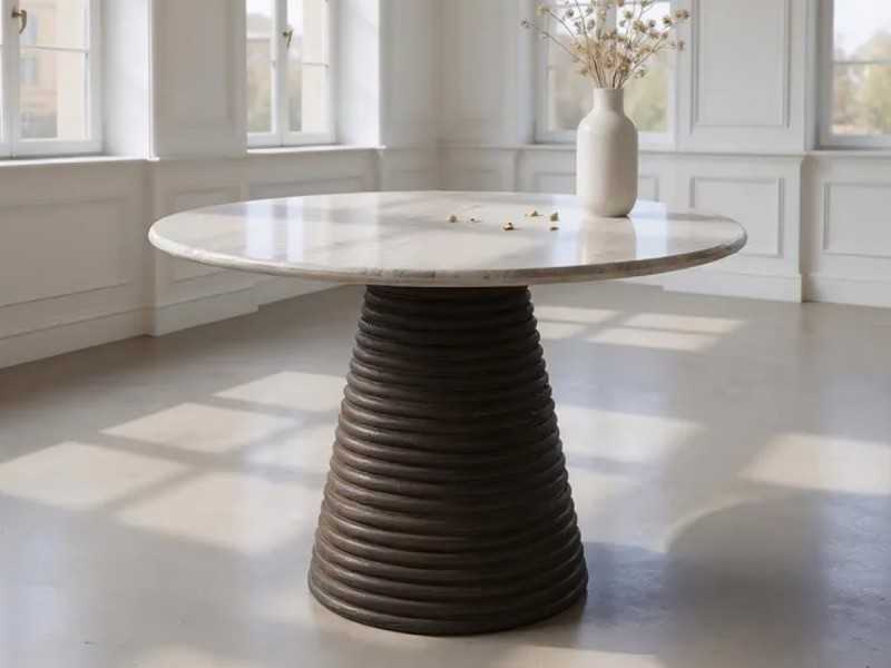 Round, fixed dining table with marble top - ALBERT
