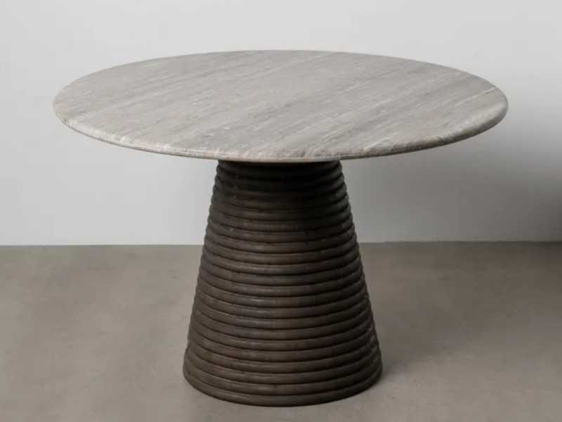 Round, fixed dining table with marble top - ALBERT