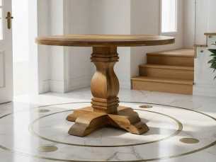 Round, fixed dining table made of solid wood - AKLINA L