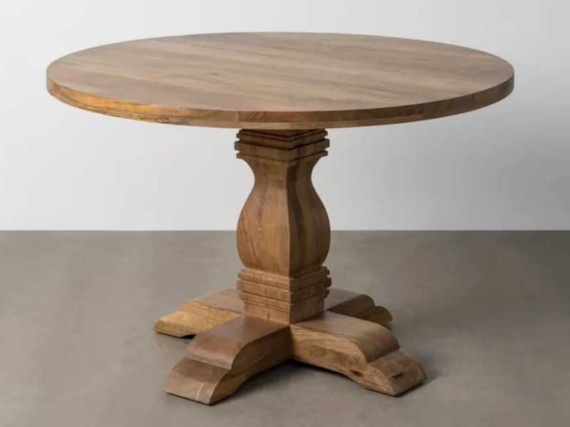 Table à manger ronde fixe en bois massif - AKLINA L