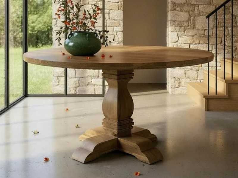 Round, fixed dining table made of solid wood - AKLINA XL