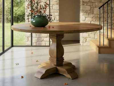 Table à manger ronde fixe en bois massif - AKLINA XL Table à manger ronde fixe en bois massif - AKLINA XL