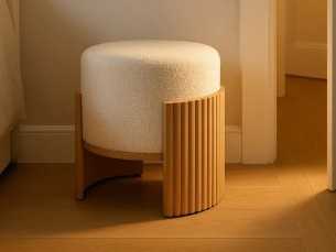 Pouf redondo de diseño tapizado en tela chenilla blanco - ROTONDITÁ A