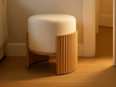 Pouf design rond tapissé de tissu chenille blanc - ROTONDITÁ A