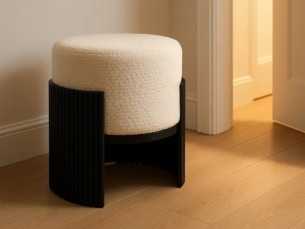 Pouf redondo de diseño tapizado en tela chenilla blanco - ROTONDITÁ B