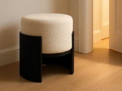 Pouf design rond tapissé de tissu chenille blanc - ROTONDITÁ B