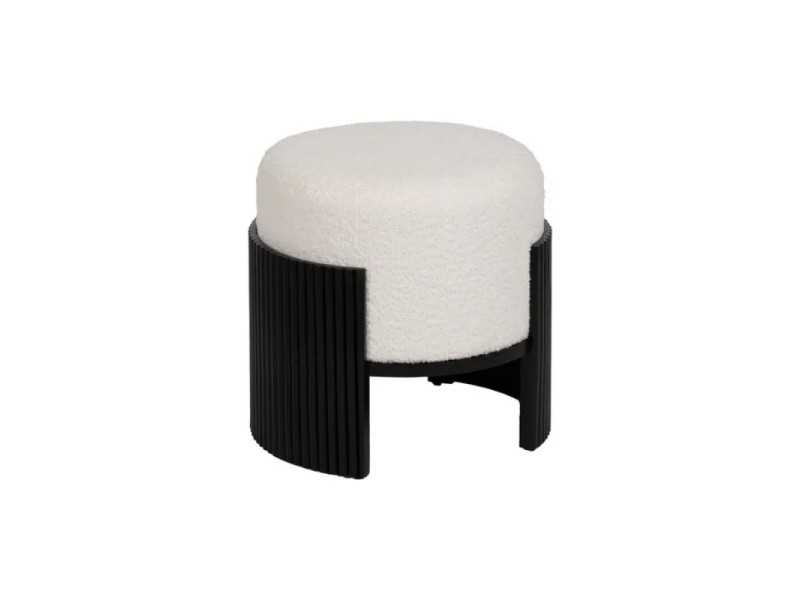 Round designer pouf upholstered in white chenille fabric - ROTONDITÁ B
