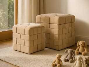 Set of 2 square poufs upholstered in velvet fabric - PIAZZE