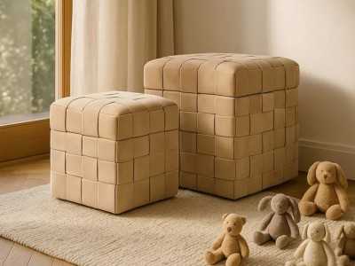 Ensemble de 2 poufs carrés tapissé de tissu velours - PIAZZE