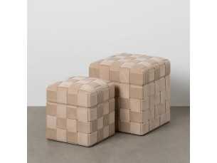Ensemble de 2 poufs carrés tapissé de tissu velours - PIAZZE 2