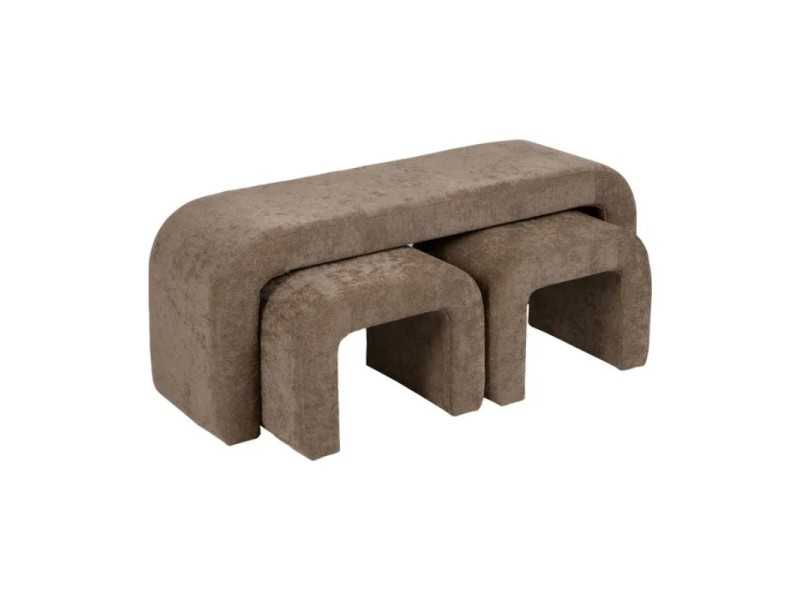 Set of stool with two taupe upholstered poufs - BENT TAUPE