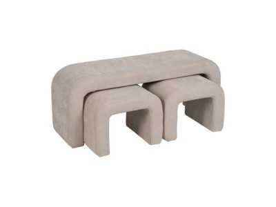 Set of stool with two taupe upholstered poufs - BENT BEIGE