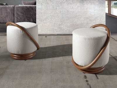 Modern design pouf with wooden base and upholstery - ALFA