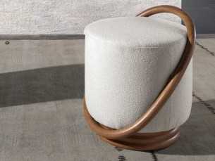 Modern design pouf with wooden base and upholstery - ALFA 2