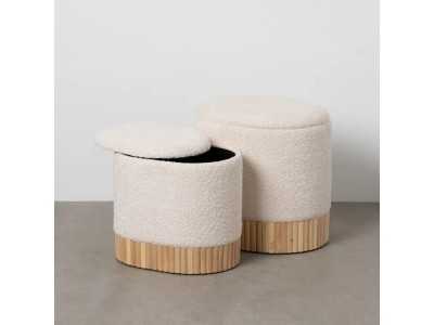 Conjunto de 2 pufs tapizados en tela con detalles de madera - ATRANI