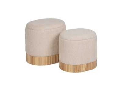 Set of 2 fabric-upholstered poufs with wooden details - ATRANI
