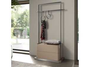 Porte-manteau en acier inoxydable, bois et cuir véritable - AABET A
