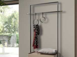 Porte-manteau en acier inoxydable, bois et cuir véritable - AABET A 2