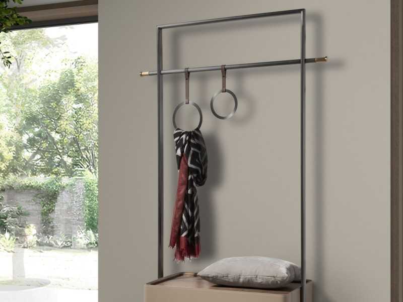 Coat rack made of stainless steel, wood and genuine leather - AABET A