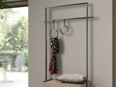 Coat rack made of stainless steel, wood and genuine leather - AABET A