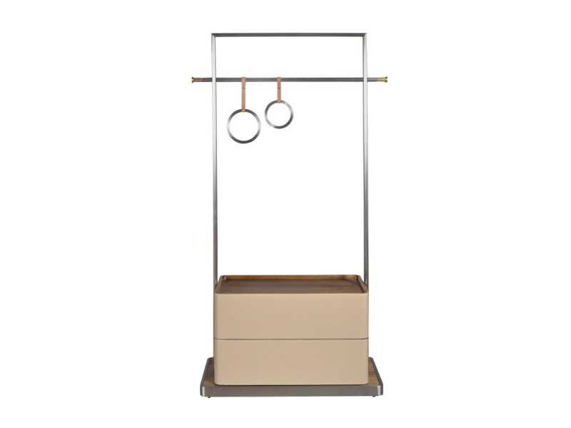 Coat rack made of stainless steel, wood and genuine leather - AABET A