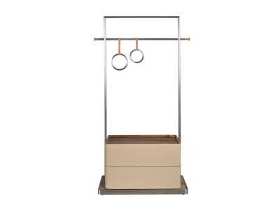 Porte-manteau en acier inoxydable, bois et cuir véritable - AABET A