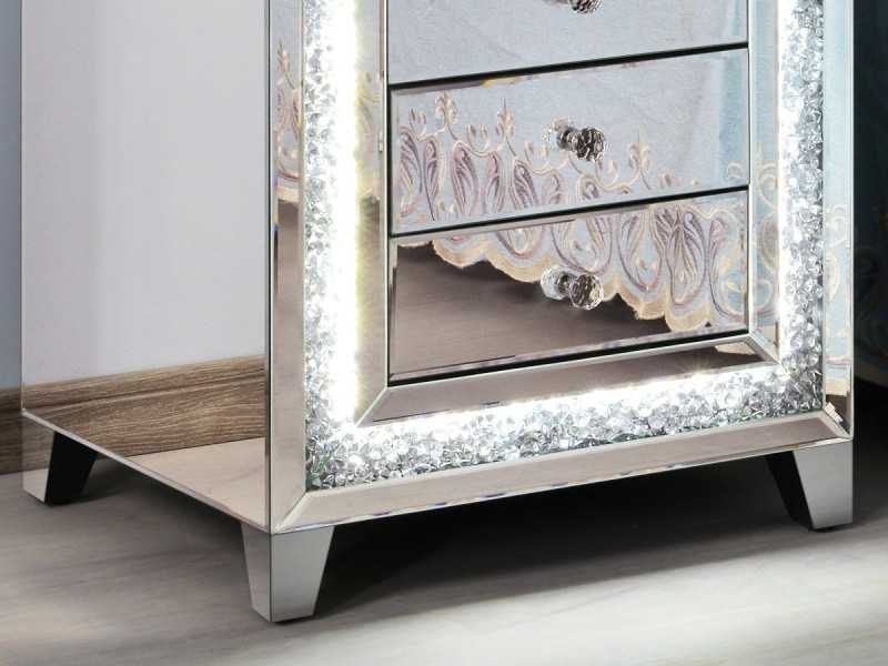 Mirrored bedside table with 3 drawers and LED light - AALIYAH A