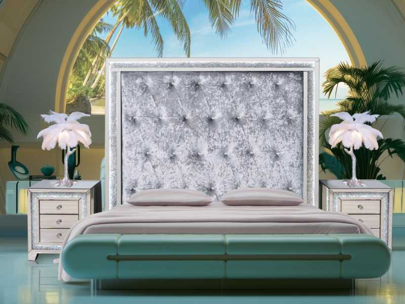 Mirrored bedside table with 3 drawers and LED light - AALIYAH A