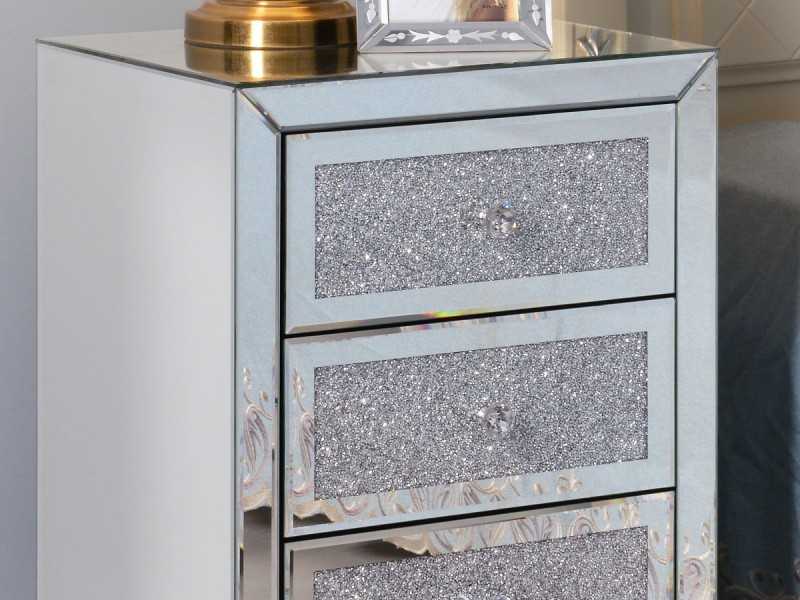Mirrored bedside table with 3 drawers - AALIYAH B