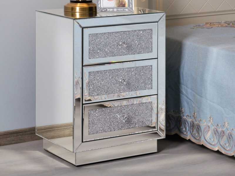 Mirrored bedside table with 3 drawers - AALIYAH B